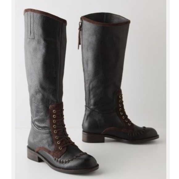 Anthropologie Schuler & Sons Whipstitched Knee High Riding Boots Black Leather 9 - Picture 2 of 15